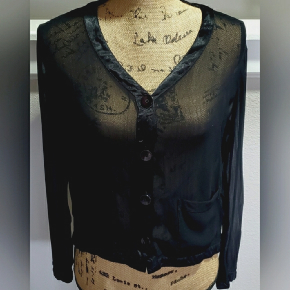 Express Black Sheer Button Down Shirt